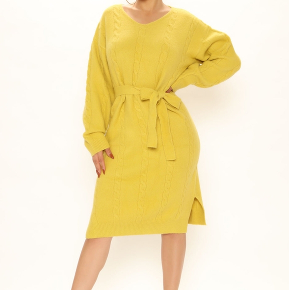 Sweater Midi Dress- Mustard - Picture 1 of 4